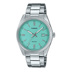 Casio turquoise dial watch, front view