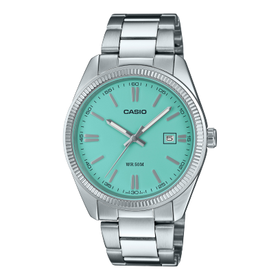 Casio turquoise dial watch, front view